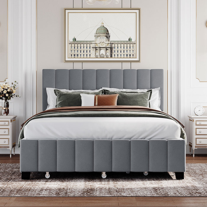 Mercer41 Queen Size Velvet Upholstered Platform Bed Wayfair